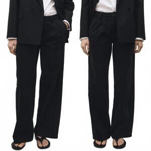 Mango Wide Leg Pleated Jeans NWT Esther Black Denim Size 4 (EUR 36)